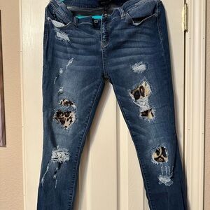 Judy Blue Ripped Denim with Leopard Details